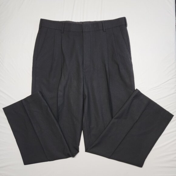 Cintas Mens Dress Pants 36 X 31  Wool Blend Washable Preppy Executive Black - Picture 1 of 14